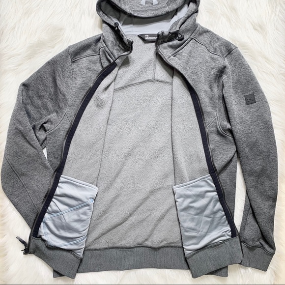 SOLD-Under Armour Mens Zip Up Gray Hoodie Jacket - Picture 8 of 10